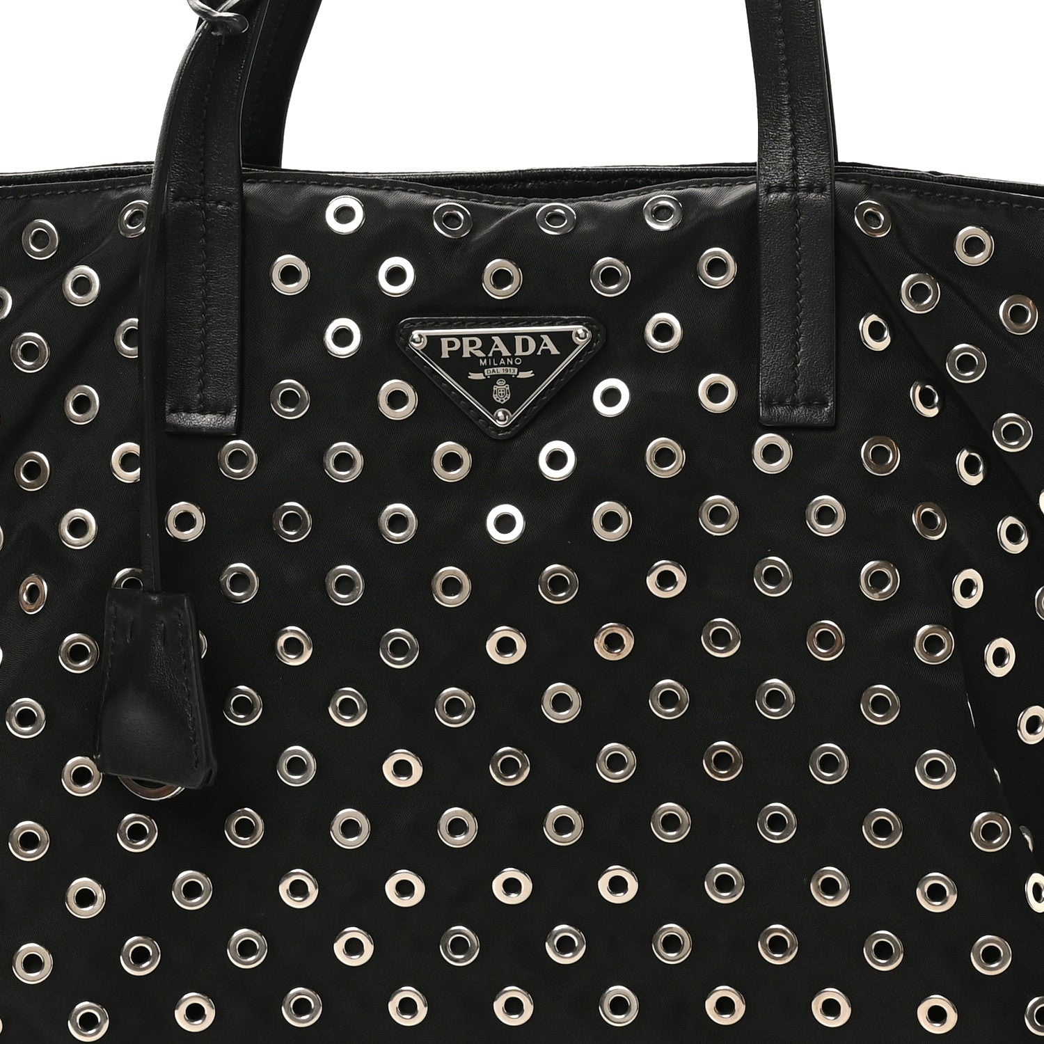 Prada Tessuto Nylon Calfskin Grommet Tote Black 7 of 9