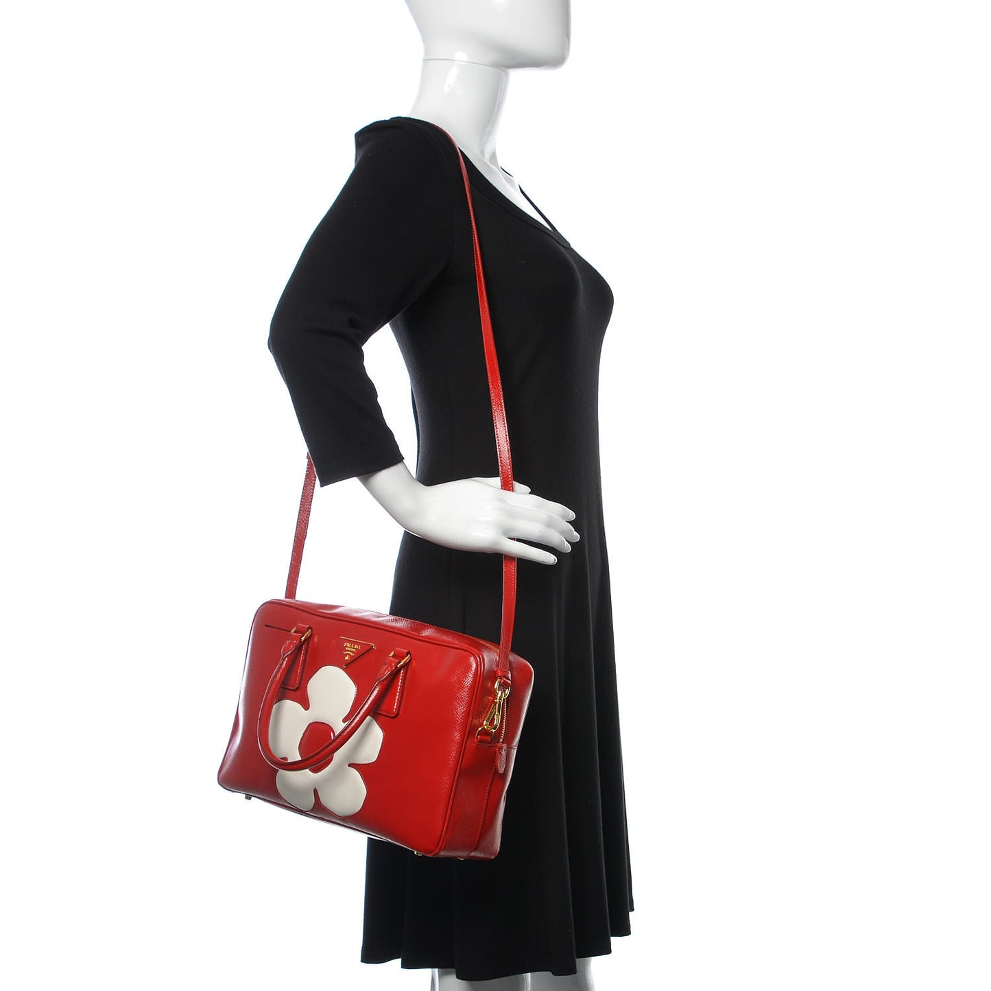 Saffiano Vernice Floral Bauletto Bag Rosso Bianco