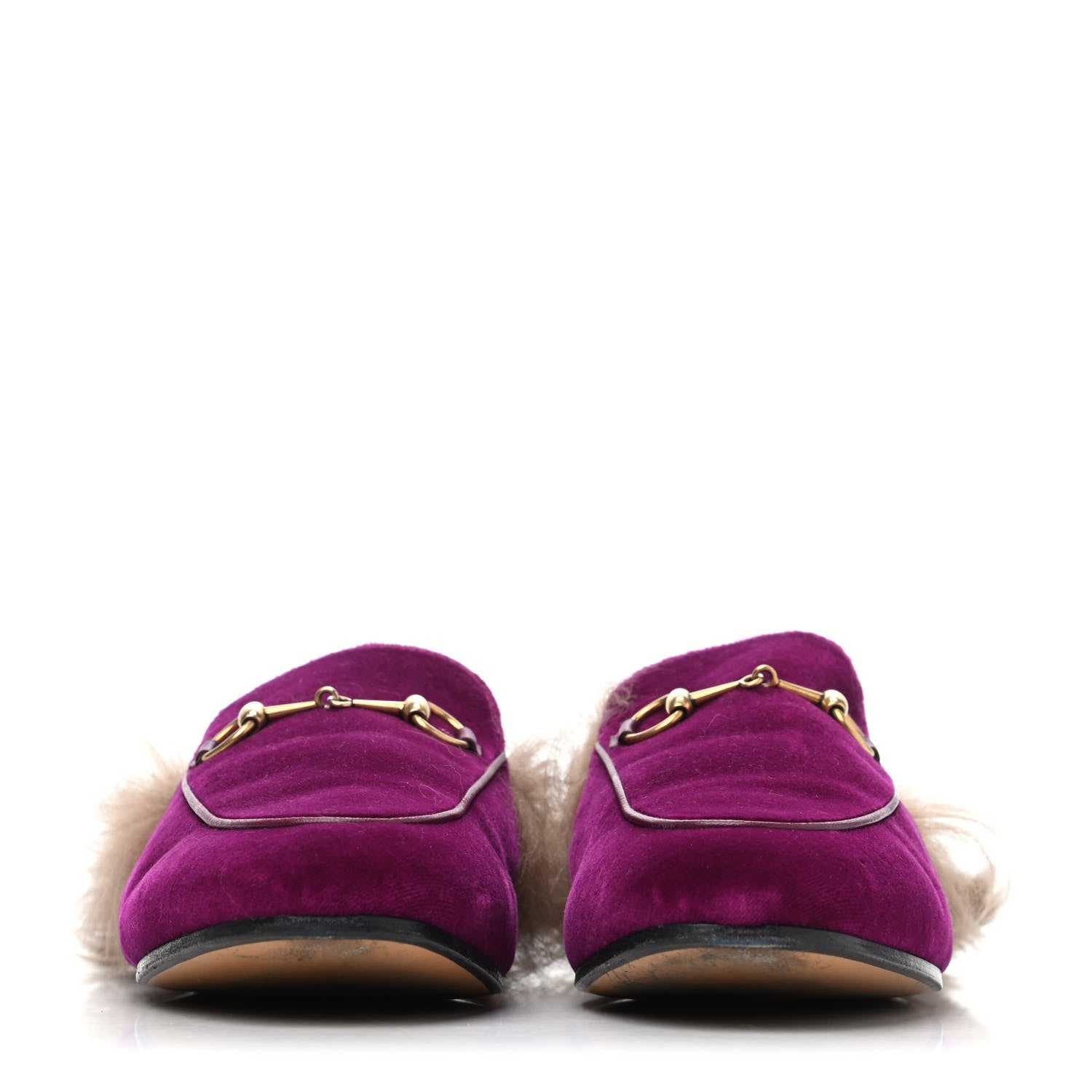 Gucci Velvet Fur Womens Princetown Slippers 38 Fucsia Violet Cyclamen Natural 2 of 4