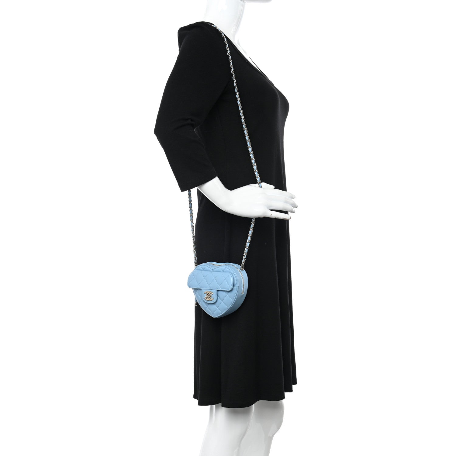 Chanel Lambskin Quilted CC In Love Heart Clutch With Chain Light Blue 2 of 12