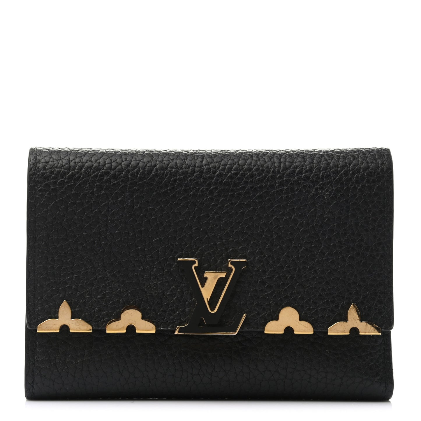 Taurillon Embellished Capucines Compact Wallet Black