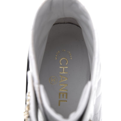 Chanel Shiny Goatskin Calfskin Quilted Lace Up Combat Boots 41 Black White 6 of 9