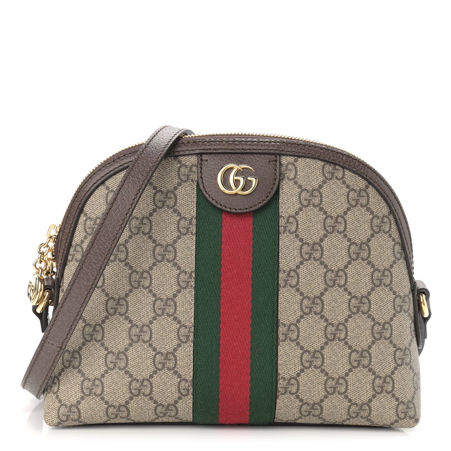 Gucci GG Supreme Monogram Textured Dollar Calfskin Web Small Ophidia Dome Shoulder Bag Beige Ebony New Acero 1 of 10