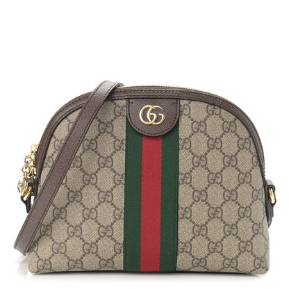 Gucci GG Supreme Monogram Textured Dollar Calfskin Web Small Ophidia Dome Shoulder Bag Beige Ebony New Acero 1 of 10