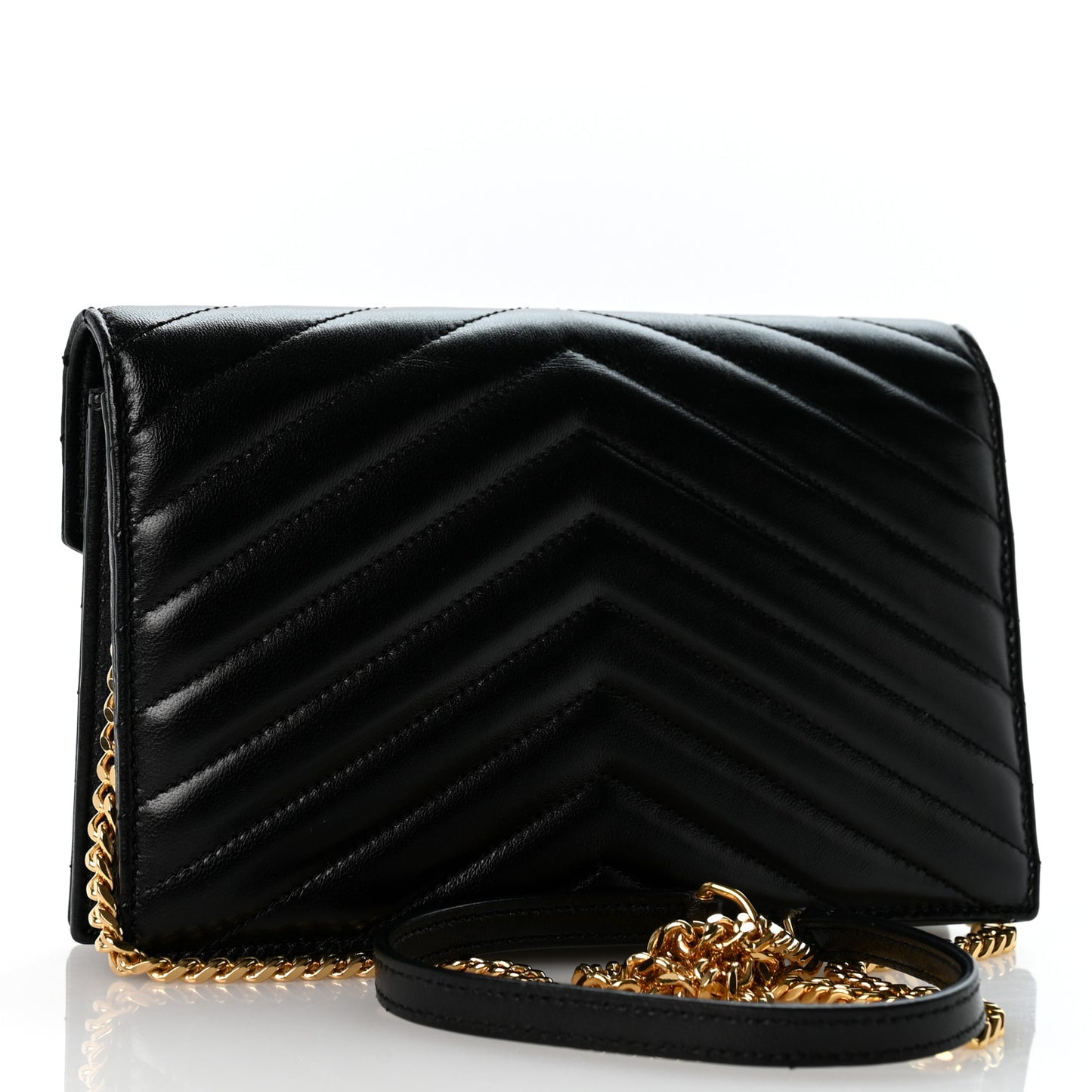 Lambskin Matelasse Chevron Monogram Envelope Chain Wallet Black