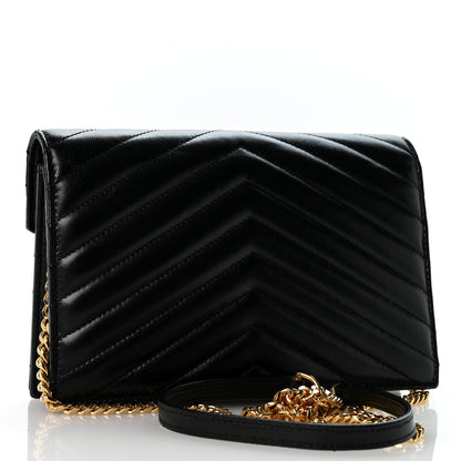 Saint Laurent Lambskin Matelasse Chevron Monogram Envelope Chain Wallet Black 3 of 12