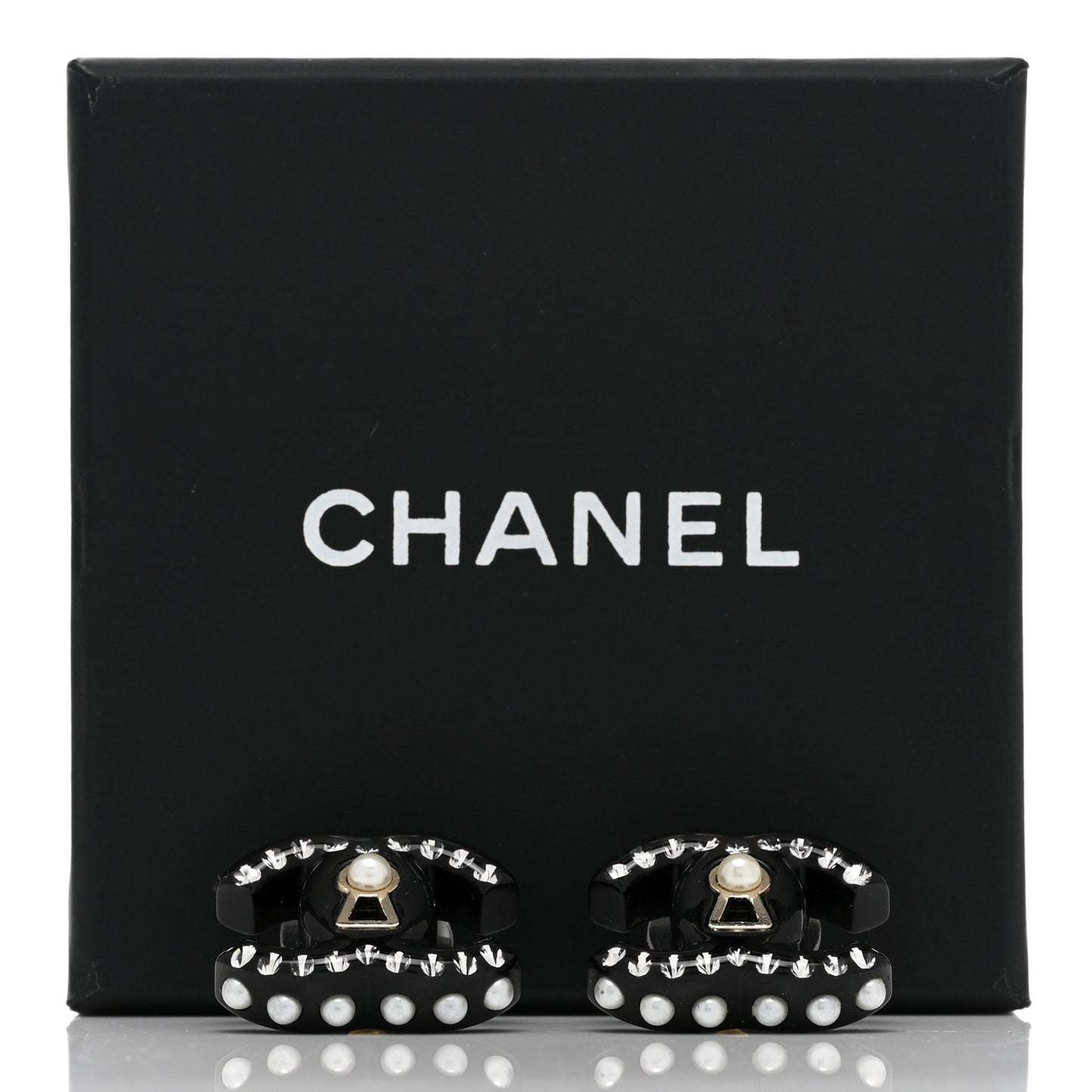 Resin Crystal Pearl CC Earrings Black