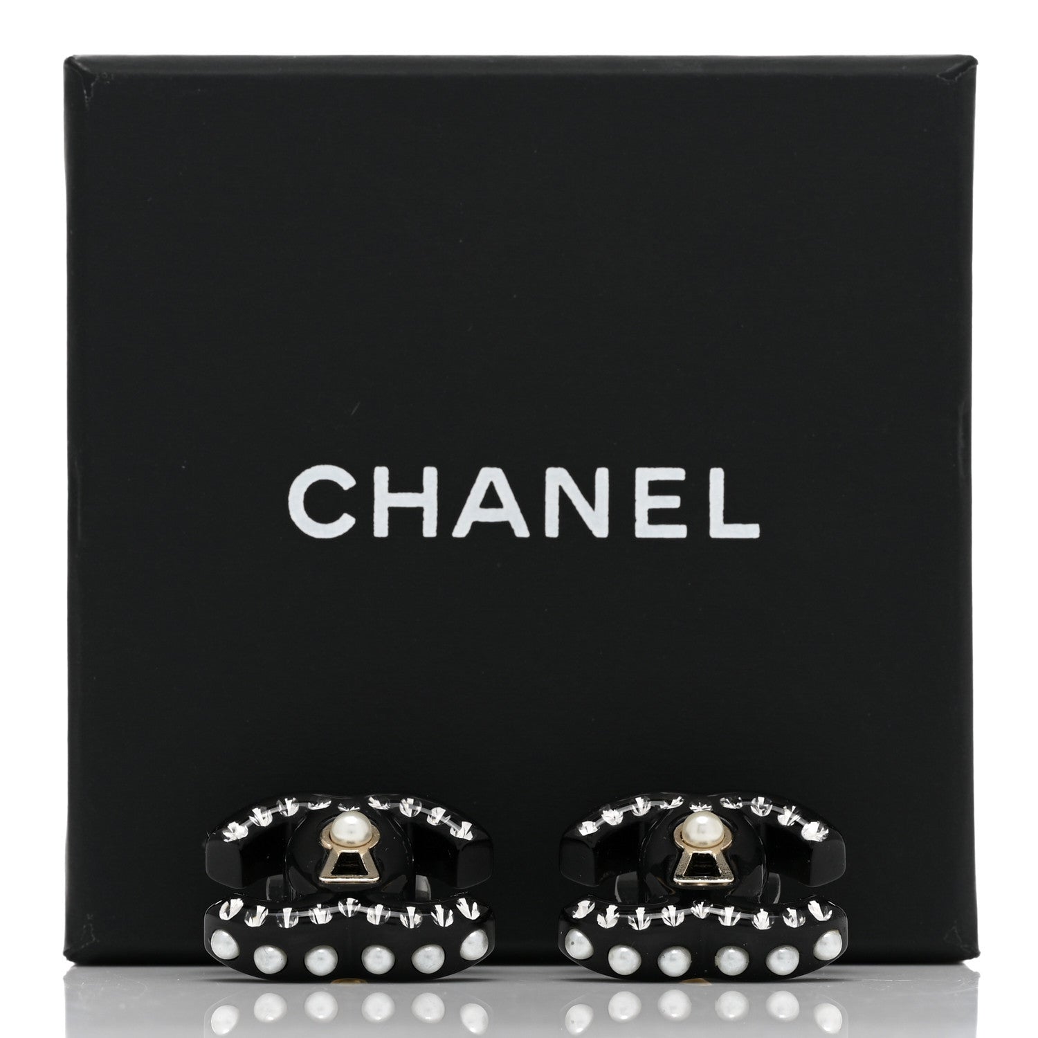 Chanel Resin Crystal Pearl CC Earrings Black 5 of 5
