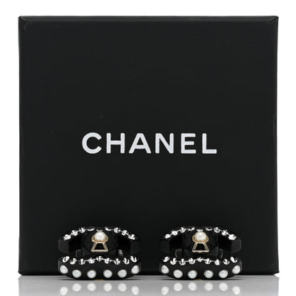 Chanel Resin Crystal Pearl CC Earrings Black 5 of 5