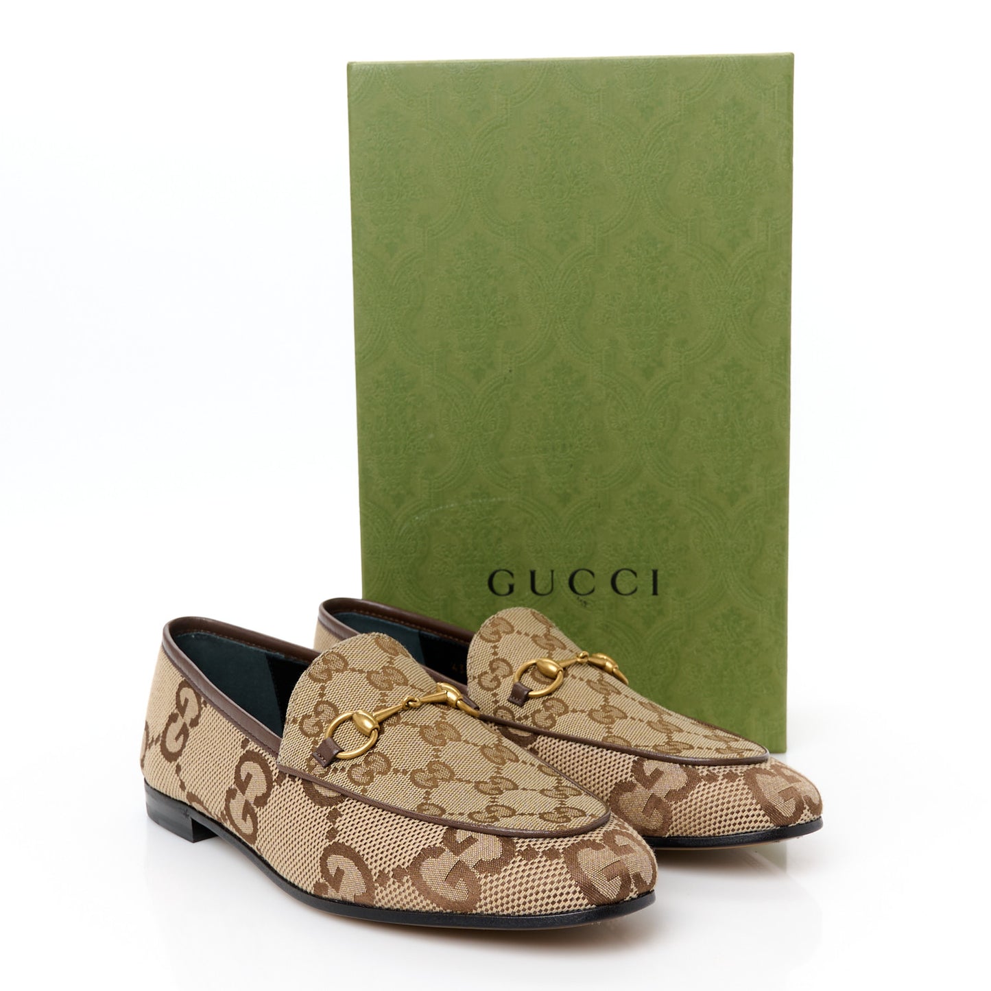 Monogram Jumbo GG Malaga Kid Horsebit Womens Jordaan Loafers 39.5 Camel Ebony New Acero Beige