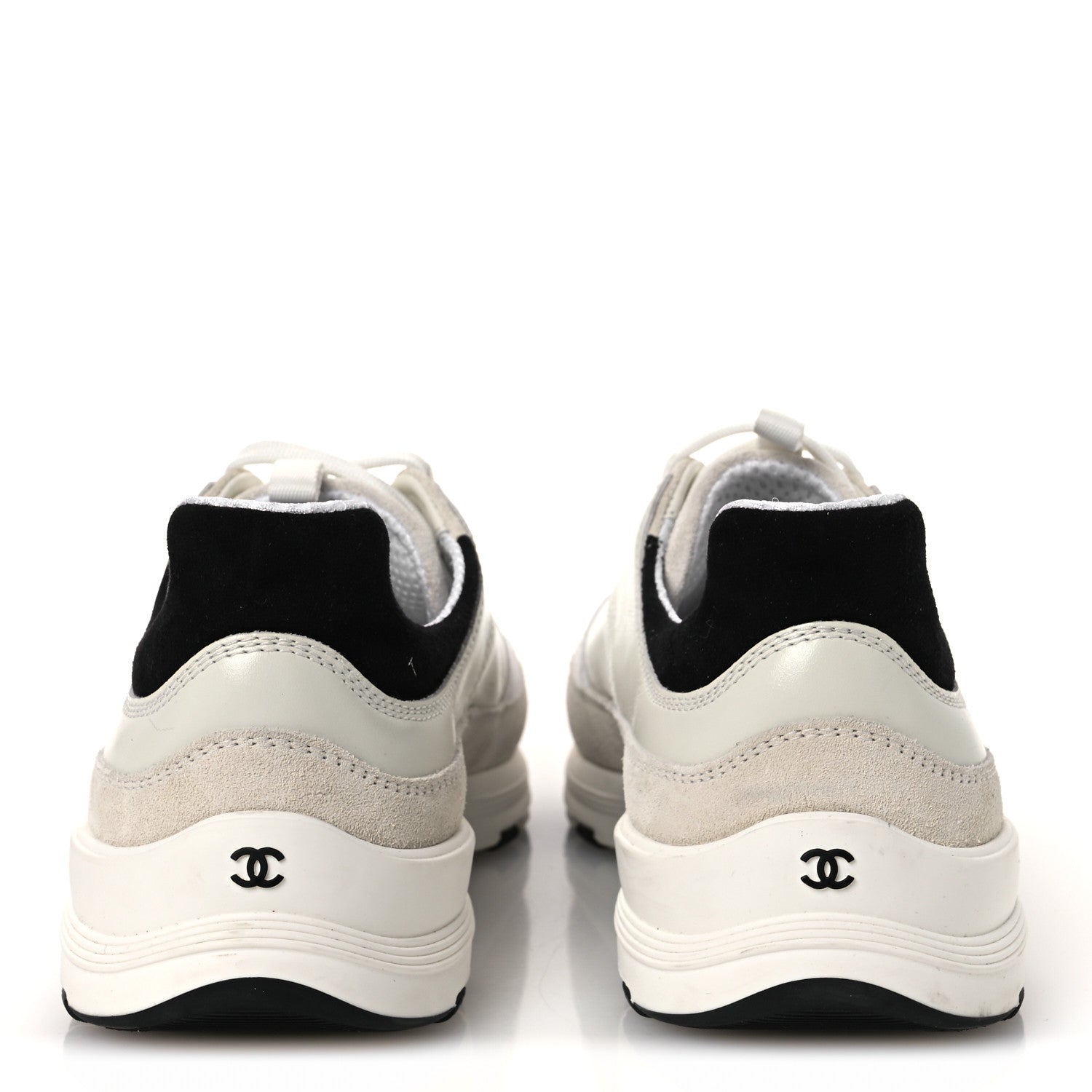 Chanel Calfskin Suede CC Womens Sneakers 39.5 White Black 6 of 11