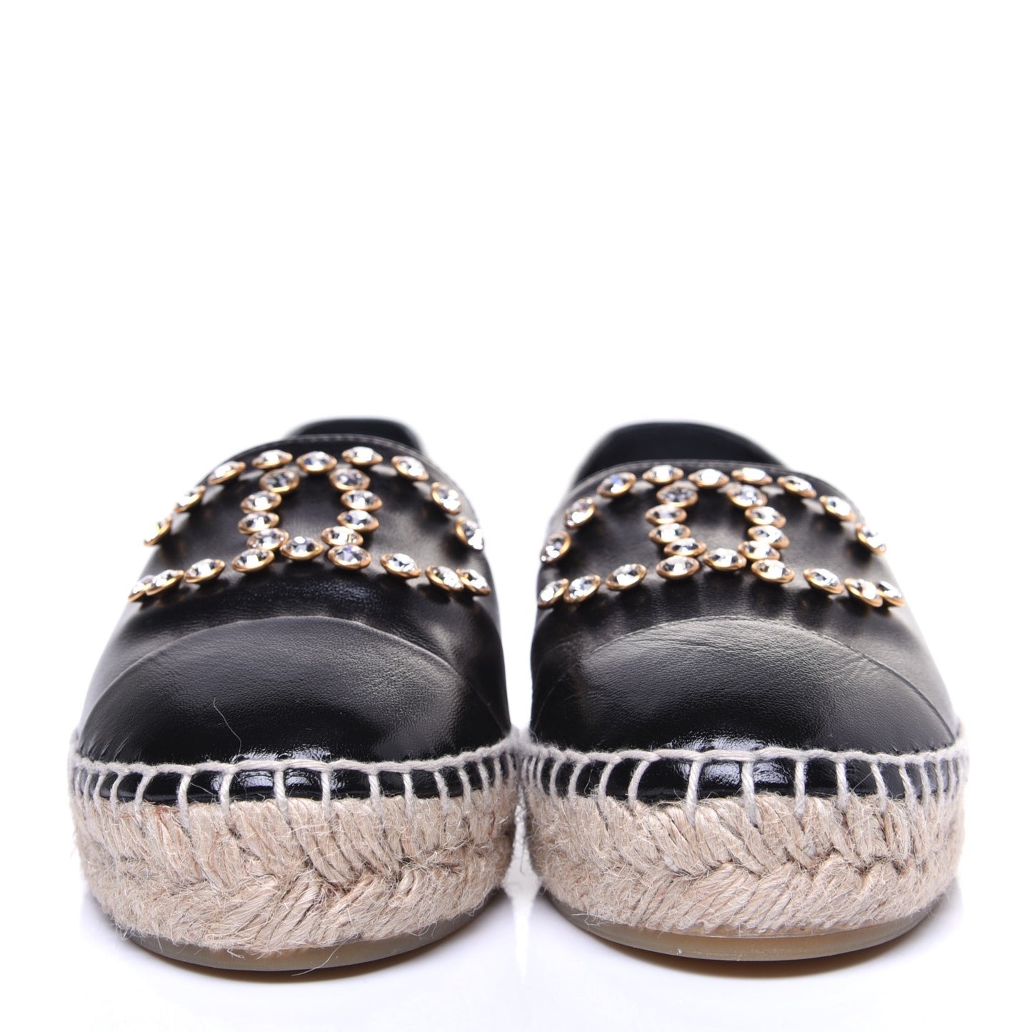 Patent Calfskin Crystal CC Espadrilles 36 Black