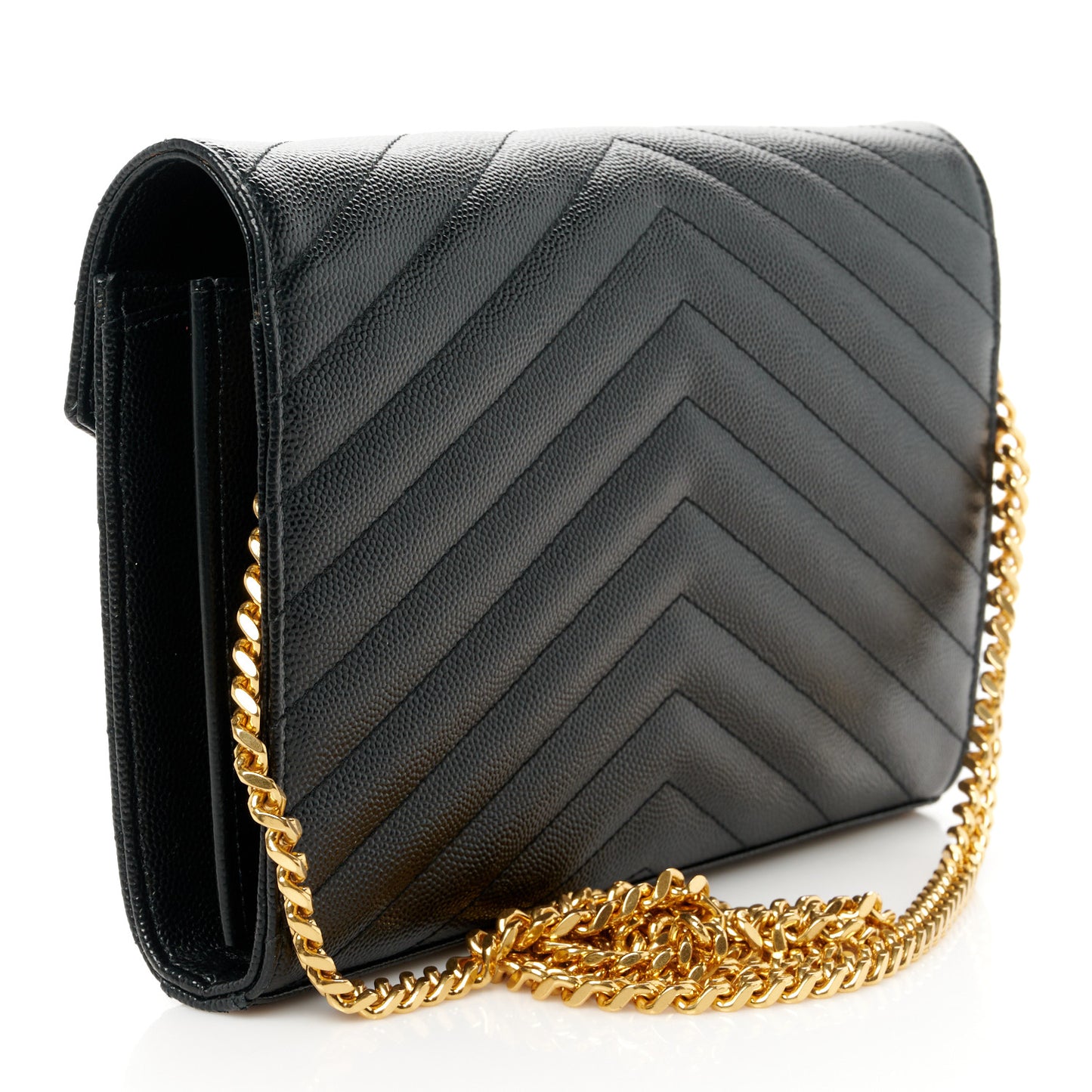 Grain De Poudre Matelasse Chevron Monogram Chain Wallet Black