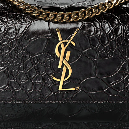 Saint Laurent Calfskin Crocodile Embossed Small Monogram Sunset Brown 6 of 8
