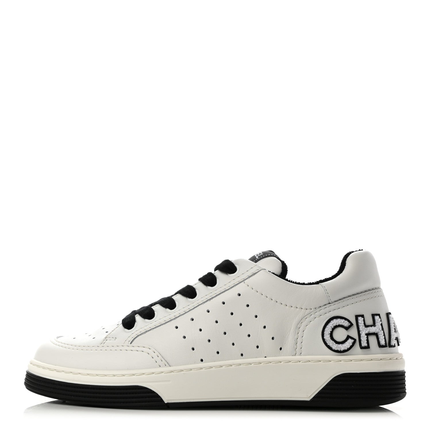 Chanel Calfskin Womens Logo Sneakers 38 Black White 1 of 8