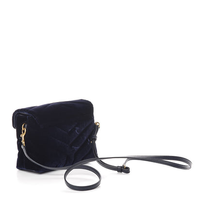 Saint Laurent Velvet Y Quilted Monogram Toy Loulou Crossbody Bag Navy 3 of 8