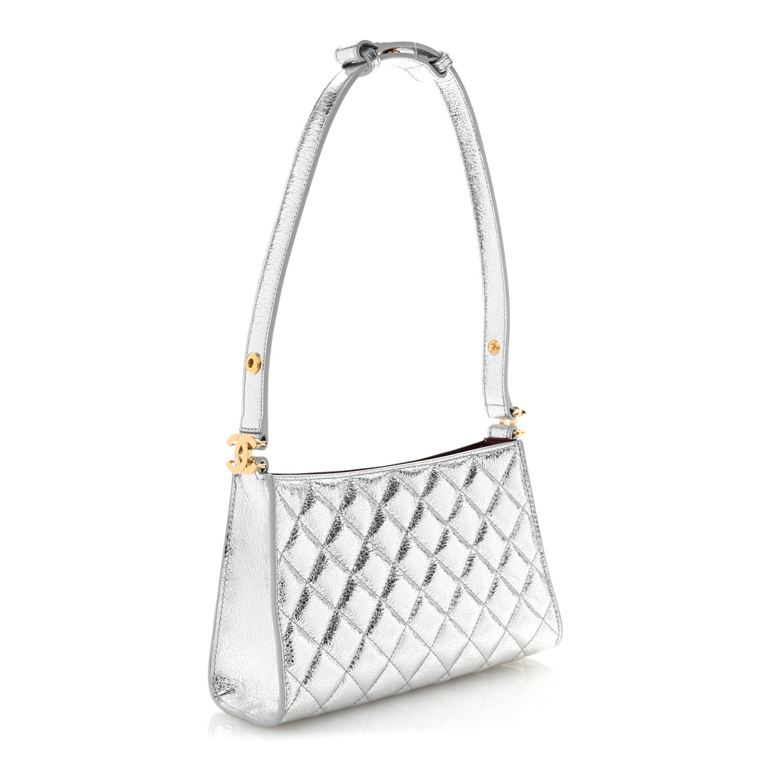 Chanel Metallic Crackled Calfskin Quilted Hobo Silver 3 of 10