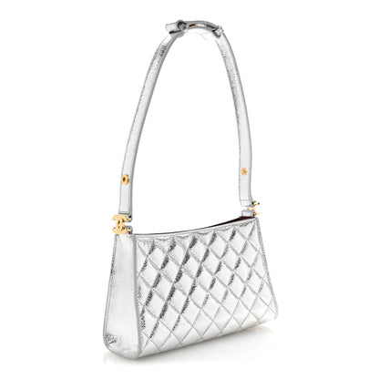 Chanel Metallic Crackled Calfskin Quilted Hobo Silver 3 of 10