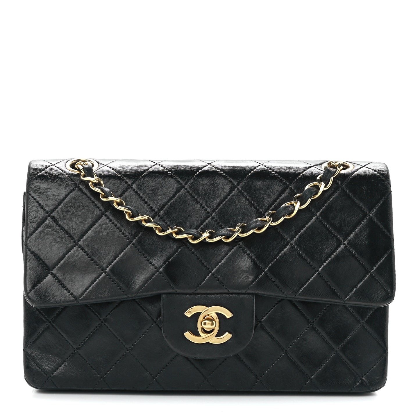Lambskin Quilted Small Double Flap Black