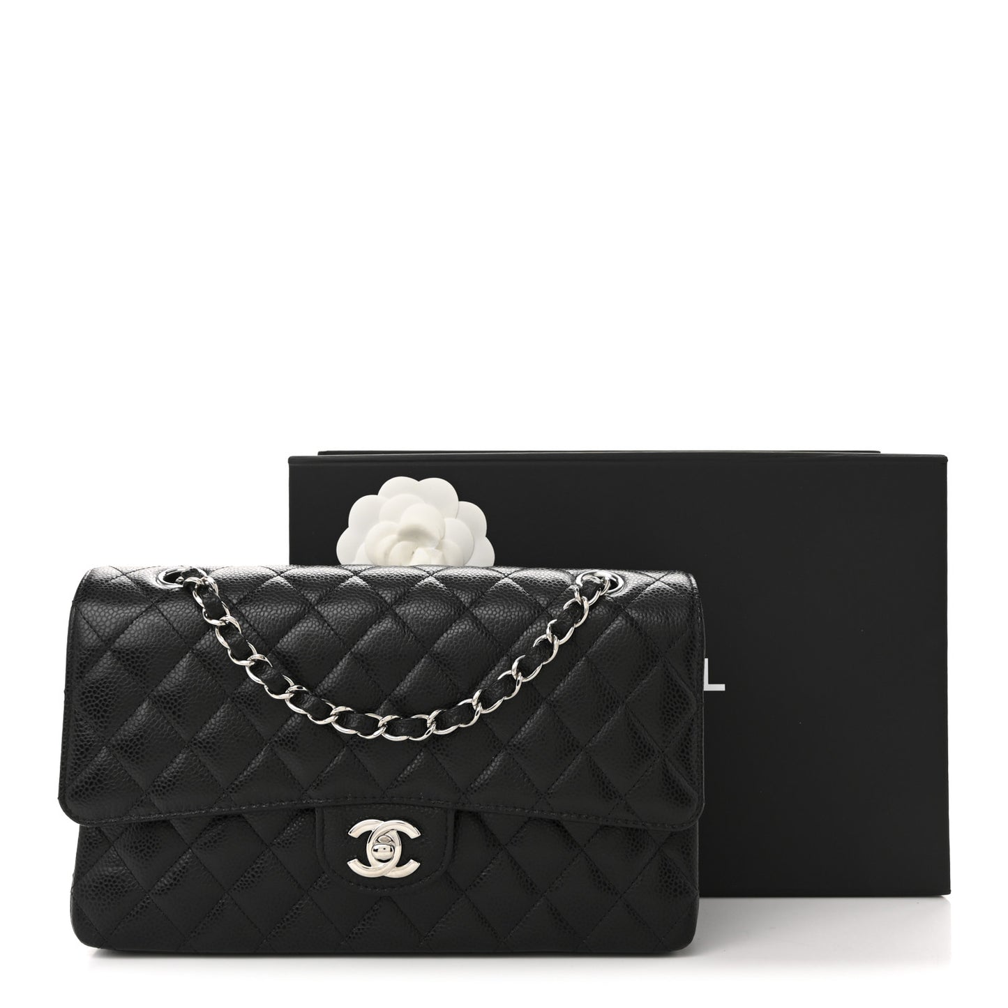 Caviar Quilted Medium Double Flap Black