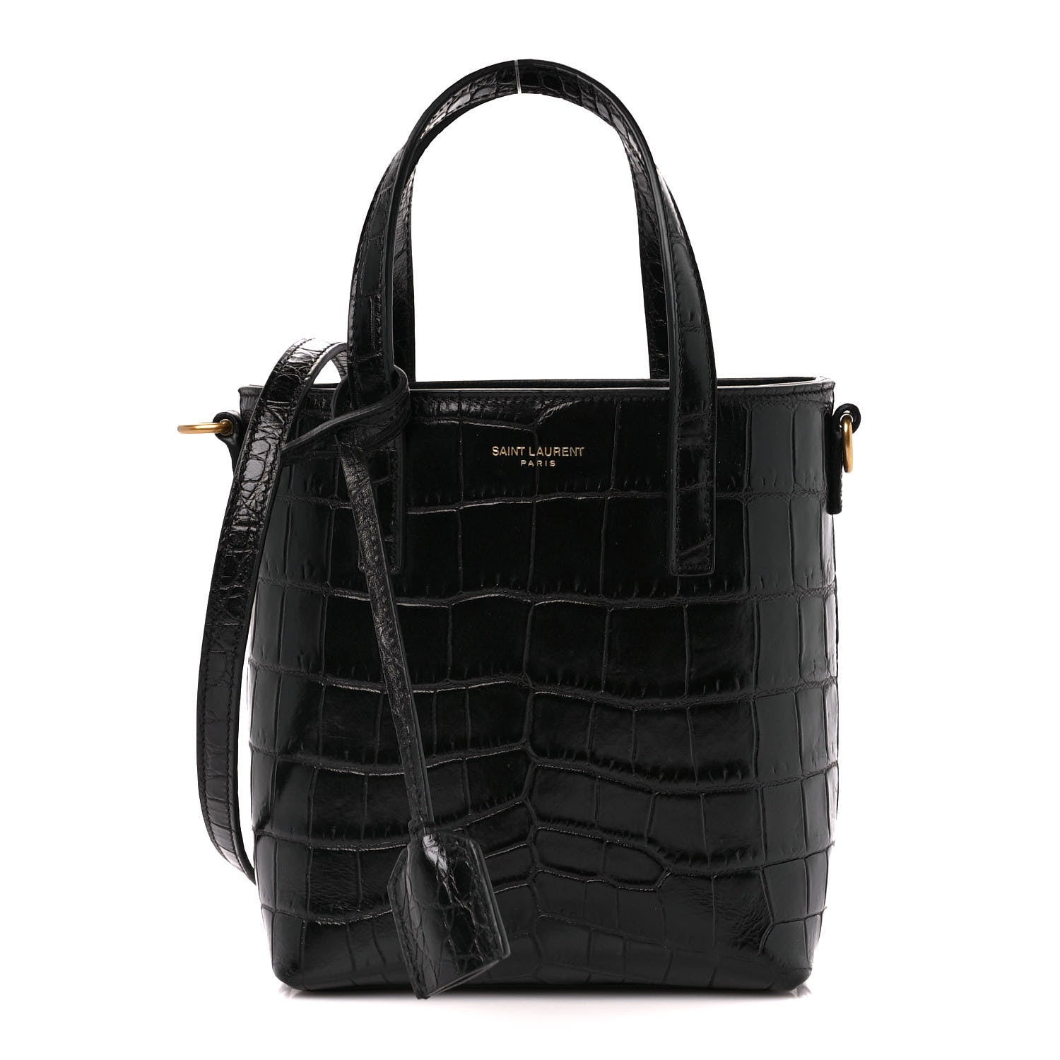 Saint Laurent Calfskin Crocodile Embossed Paris Mini Toy Shopper Tote Black 1 of 12
