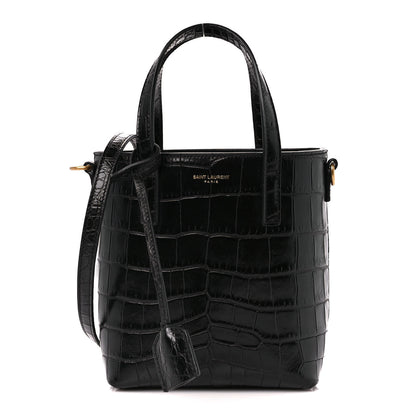 Saint Laurent Calfskin Crocodile Embossed Paris Mini Toy Shopper Tote Black 1 of 12