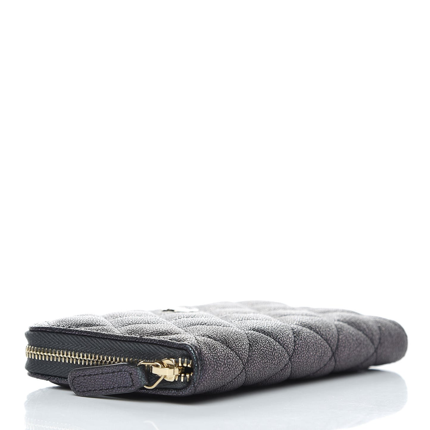 Iridescent Caviar Quilted Medium Zip Around Wallet Black