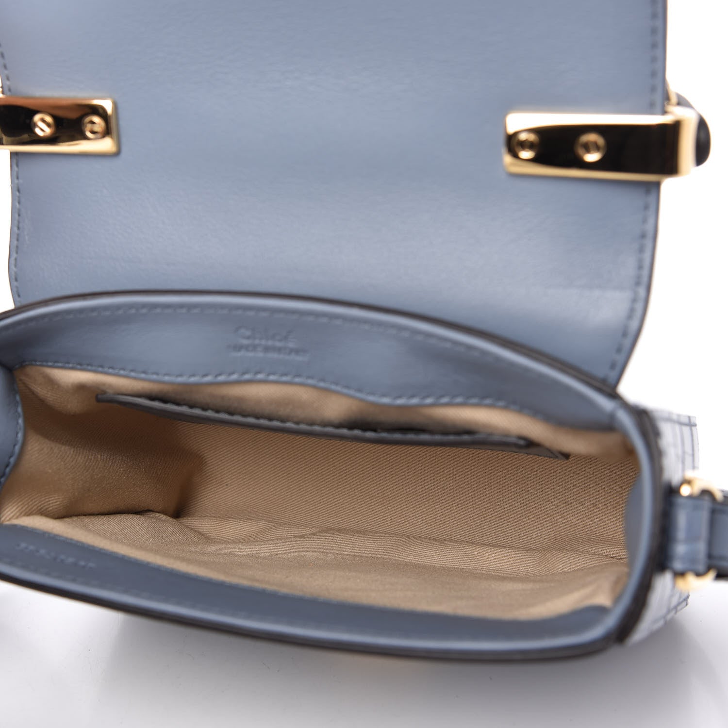 Chloe Calfskin Crocodile Embossed Mini C Double Carry Ash Blue 5 of 9