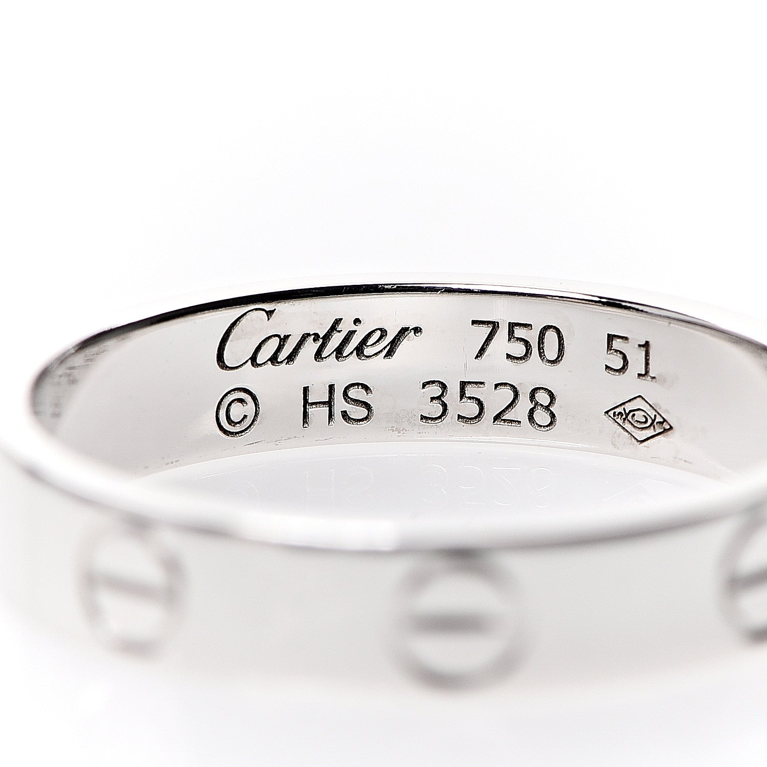 Cartier 18K White Gold 3.5mm LOVE Wedding Band Ring 51 5.75 3 of 4