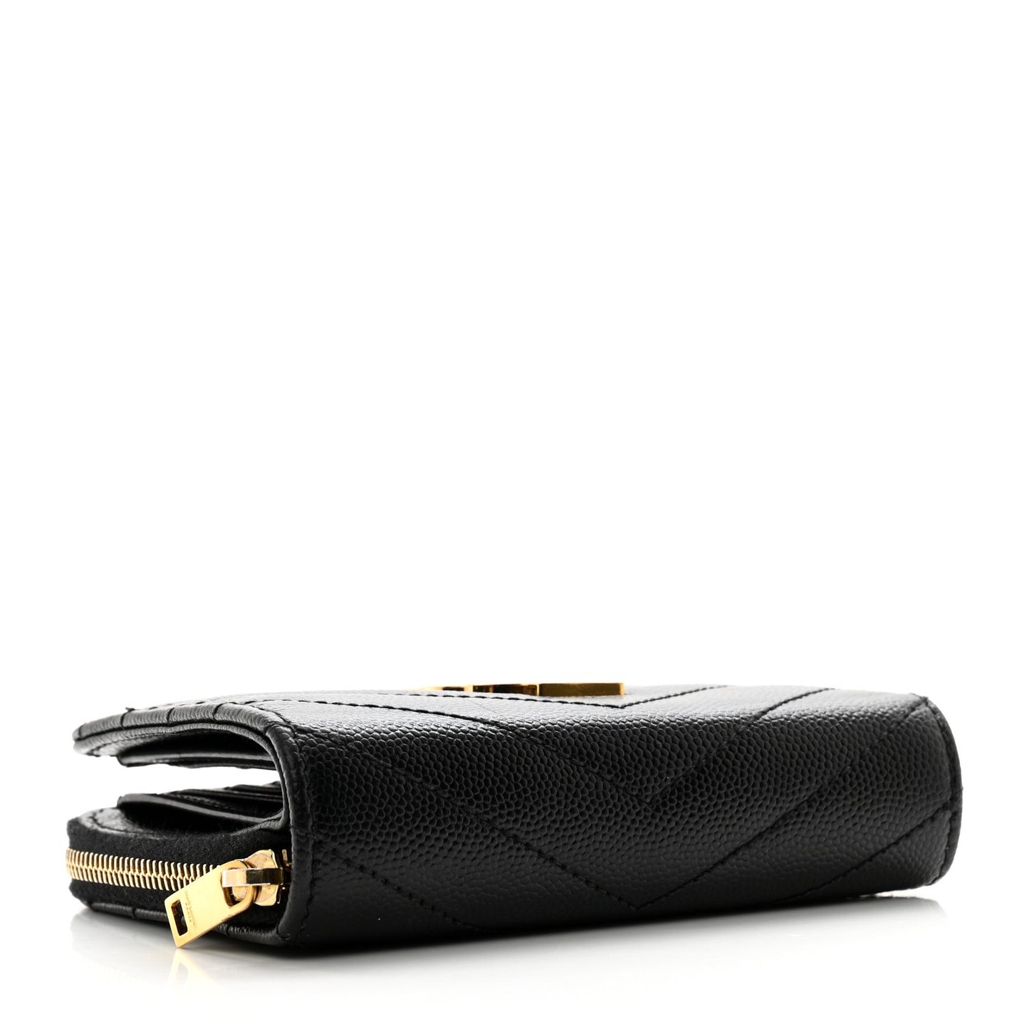Grain De Poudre Matelasse Chevron Monogram Compact Zip Around Wallet Black