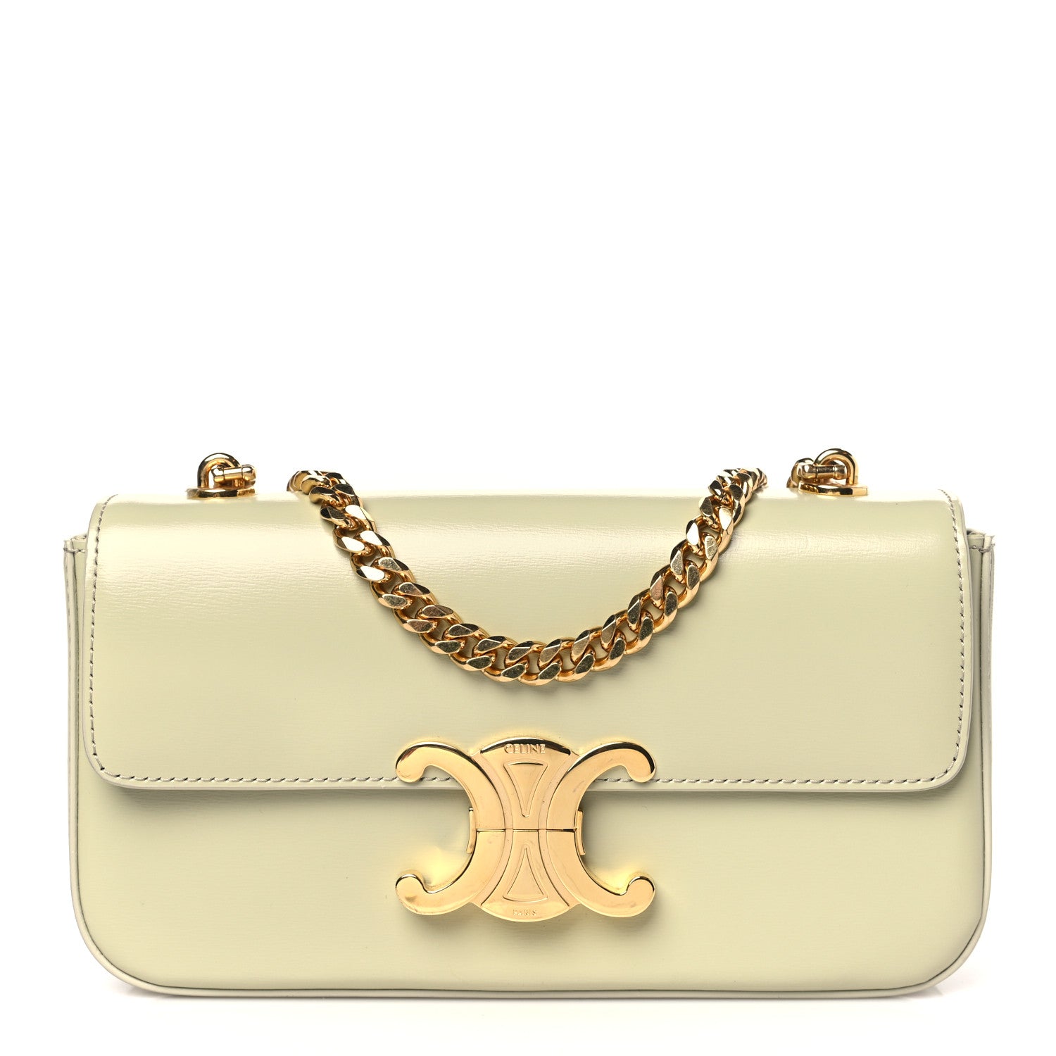 Celine Shiny Calfskin Triomphe Chain Shoulder Bag Almond Green 1 of 8
