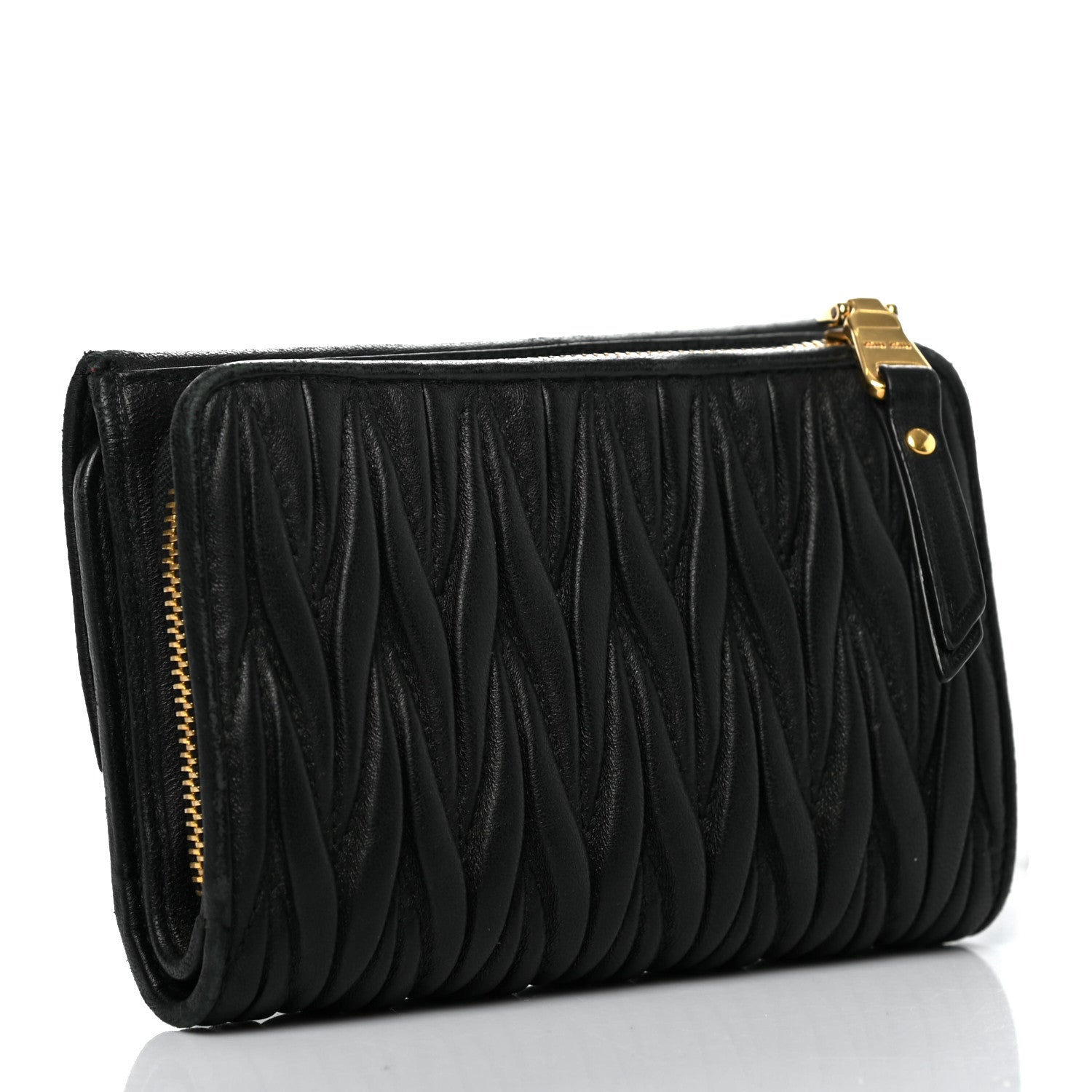 Miu Miu Nappa Matelasse Tri-Fold Flap Wallet Black 3 of 12