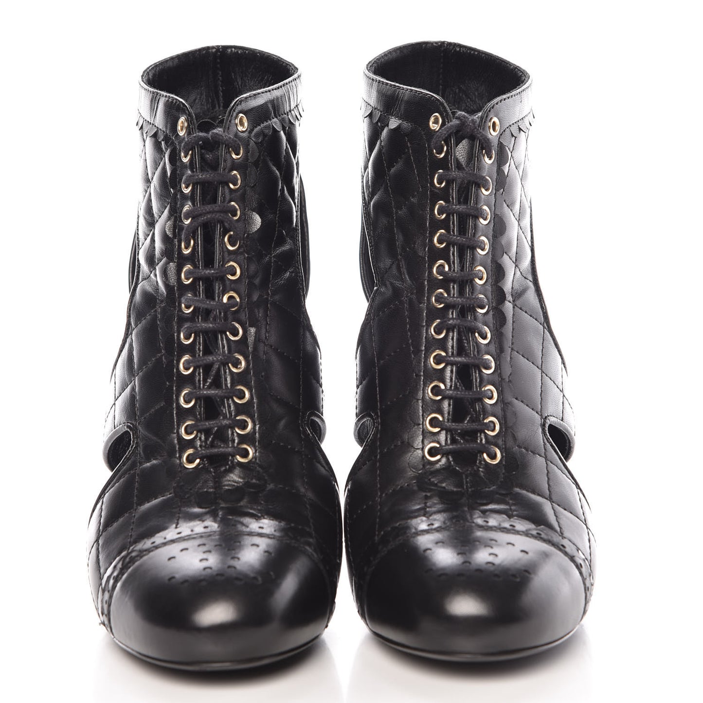 Calfskin Quilted Cut Out Boots 37 Black