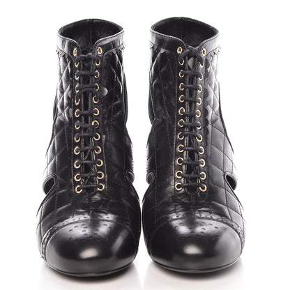 Chanel Calfskin Quilted Cut Out Boots 37 Black 3 of 12