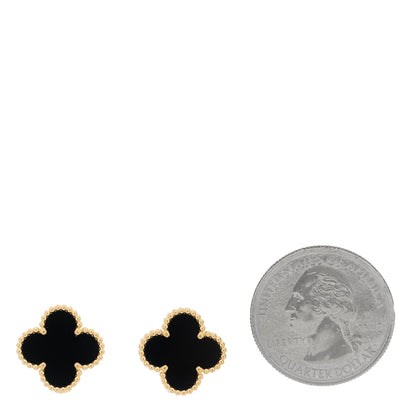 Van Cleef & Arpels 18k Yellow Gold Black Onyx Vintage Alhambra Earrings 2 of 5