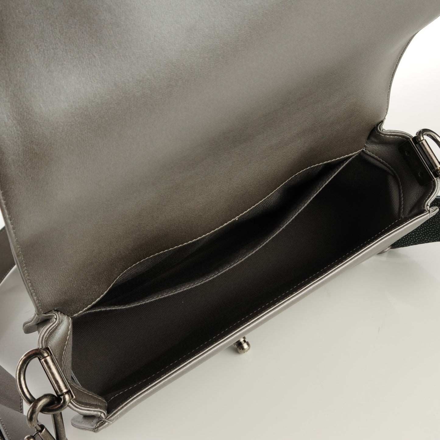 Lambskin Quilted Medium Boy Flap with Stingray Strap Silver