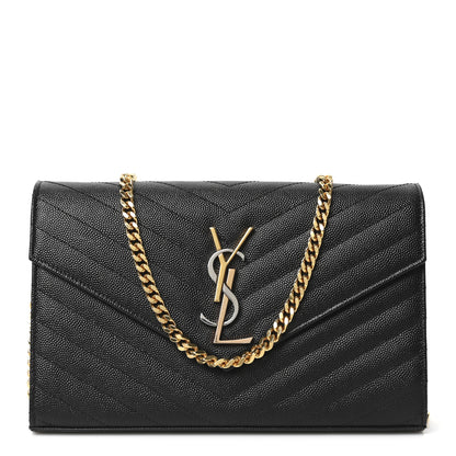 Saint Laurent Grain De Poudre Matelasse Chevron Monogram Chain Wallet Black 1 of 10