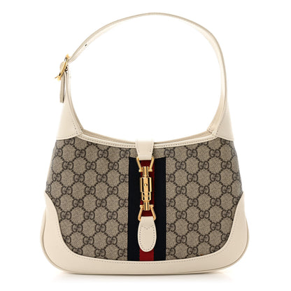 Gucci GG Supreme Monogram Textured Dollar Calfskin Web Small Jackie 1961 Hobo Beige Ebony Mystic White 1 of 10