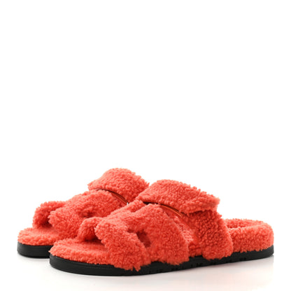 Hermes Woolskin Womens Chypre Sandals 38.5 Orange 3 of 8
