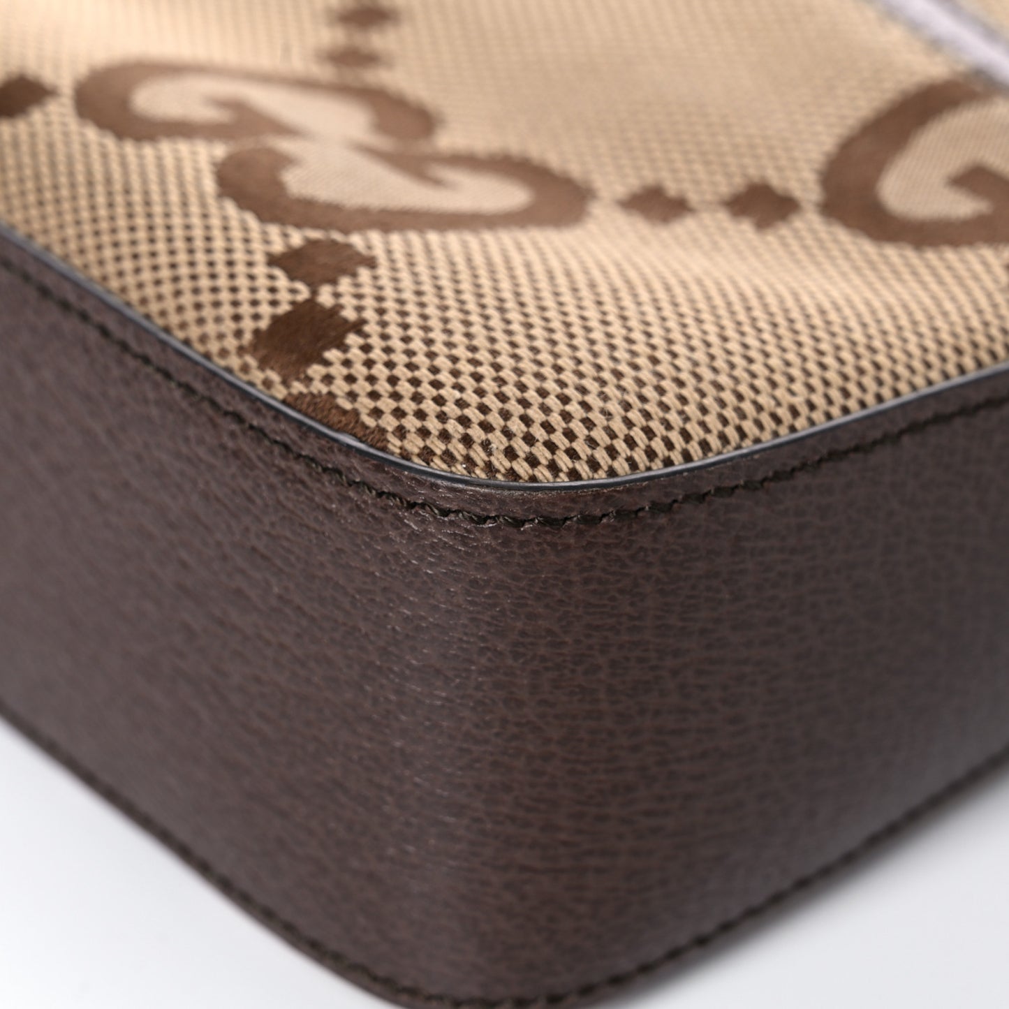 Monogram Jumbo GG Textured Dollar Calfskin Web Messenger Shoulder Bag Camel Ebony New Acero