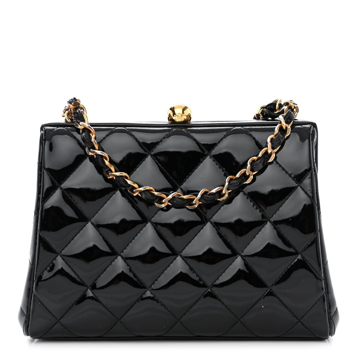 Patent Quilted Frame Evening Bag Black