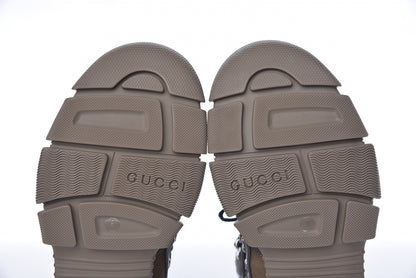 Gucci X SEGA Calfskin Suede Technical Canvas Mens Flashtrek High-Top Sneakers 8 Loess Ardesia 8 of 10