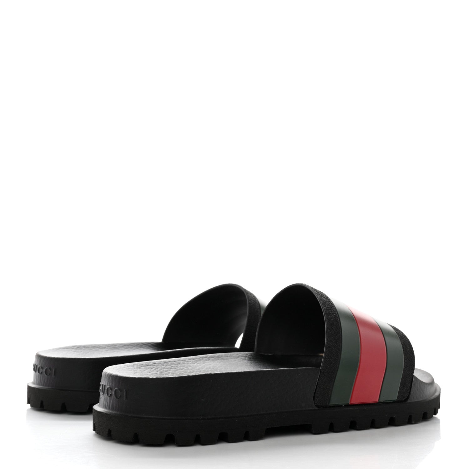 Gucci Rubber Web Mens Lug Sole Slide Sandals 10 Black Green Red 4 of 11