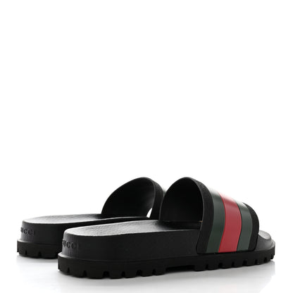 Gucci Rubber Web Mens Lug Sole Slide Sandals 10 Black Green Red 4 of 11