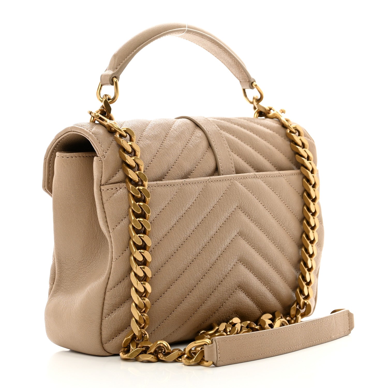Saint Laurent Sheepskin Matelasse Chevron Monogram Medium College Bag Dark Beige 3 of 13