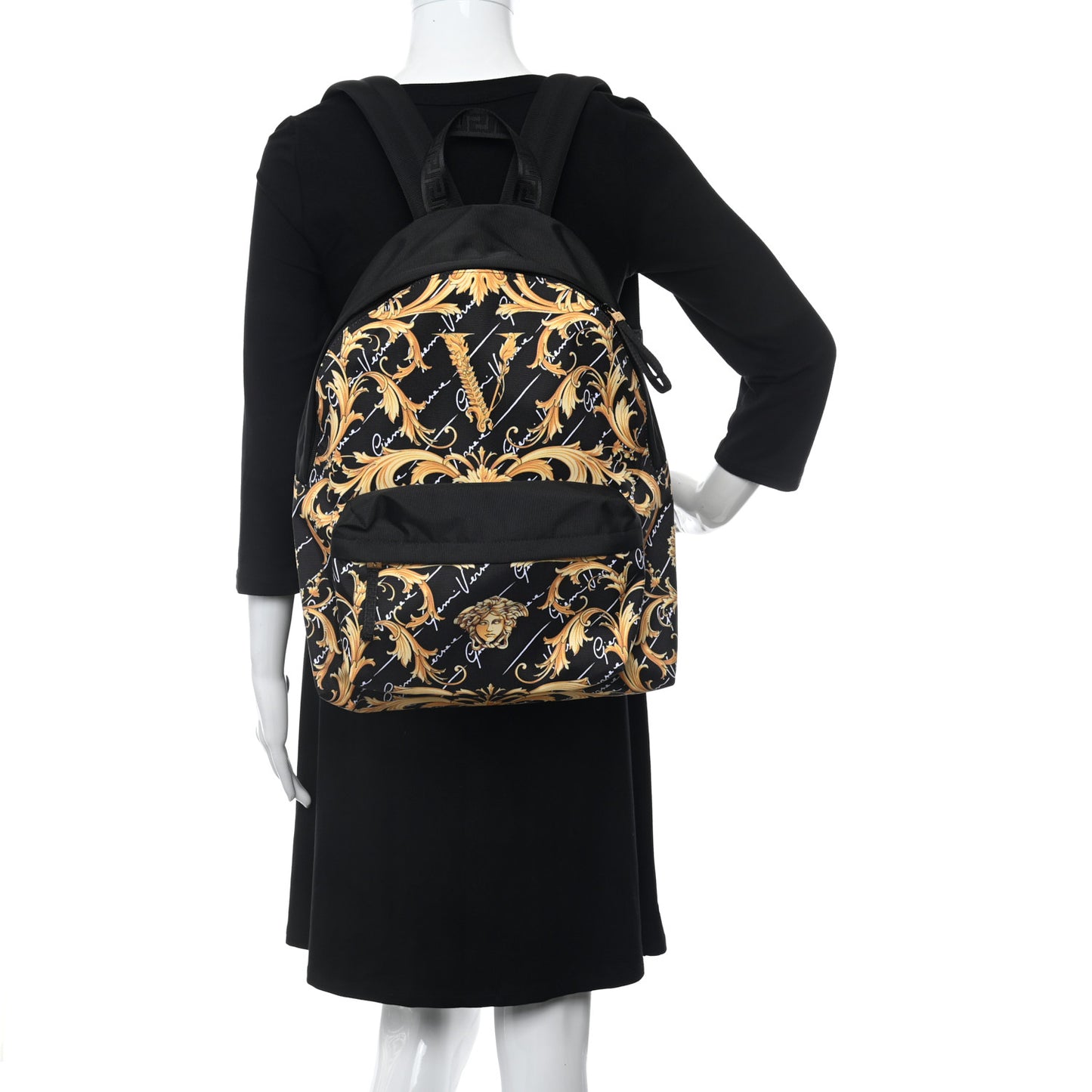 Nylon Barocco Signature Print Backpack Black