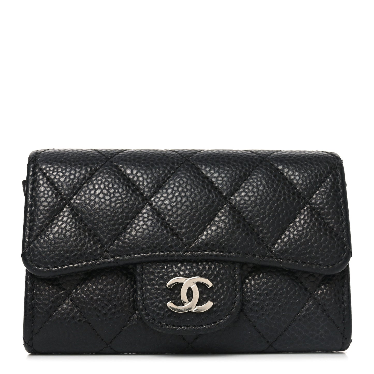 Caviar Quilted Flap Card Holder Black