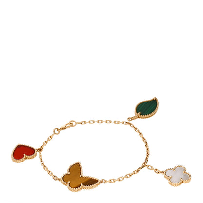 Van Cleef & Arpels 18K Yellow Gold Mother of Pearl Malachite Carnelian Tiger Eye 4 Motifs Lucky Alhambra Bracelet 1 of 5