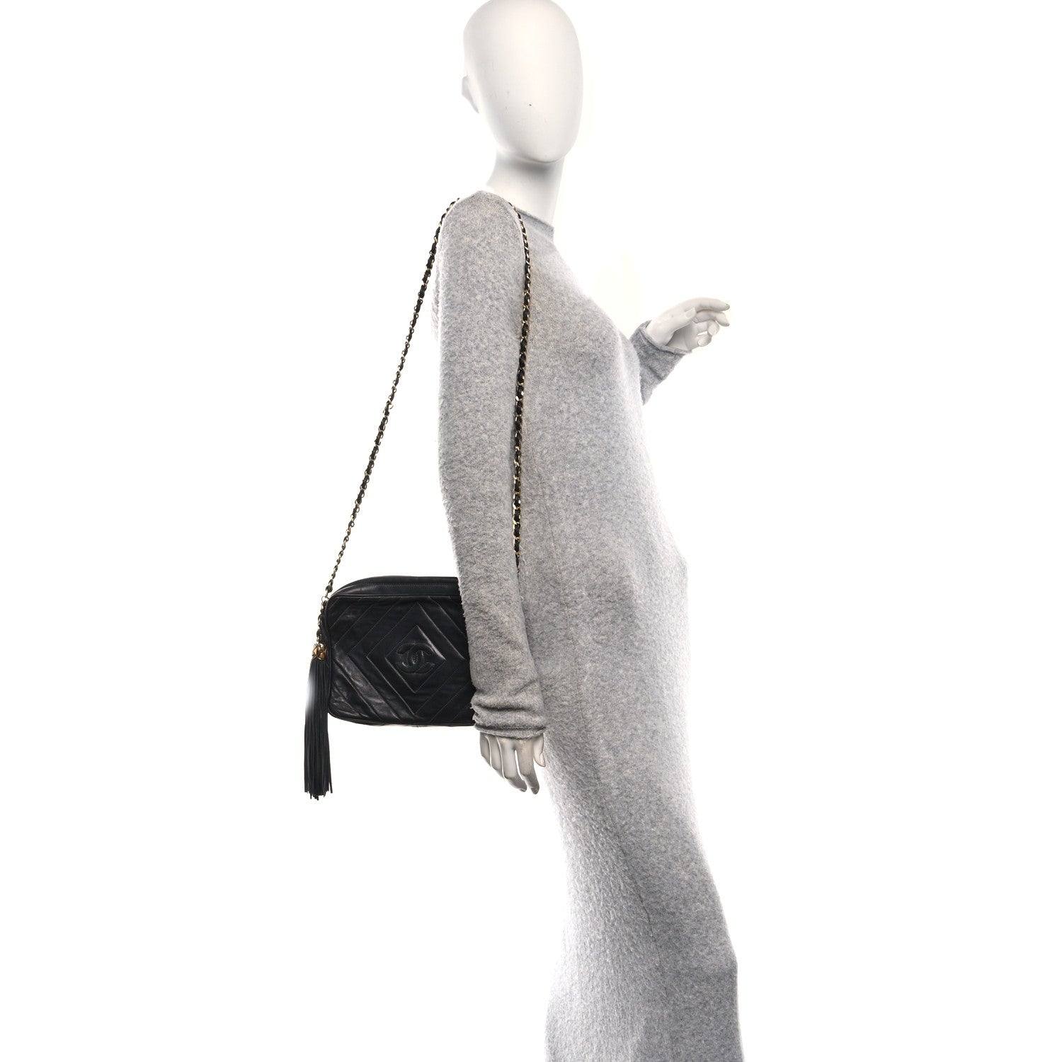 Chanel Lambskin Quilted CC Tassel Camera Case Black 2 of 10