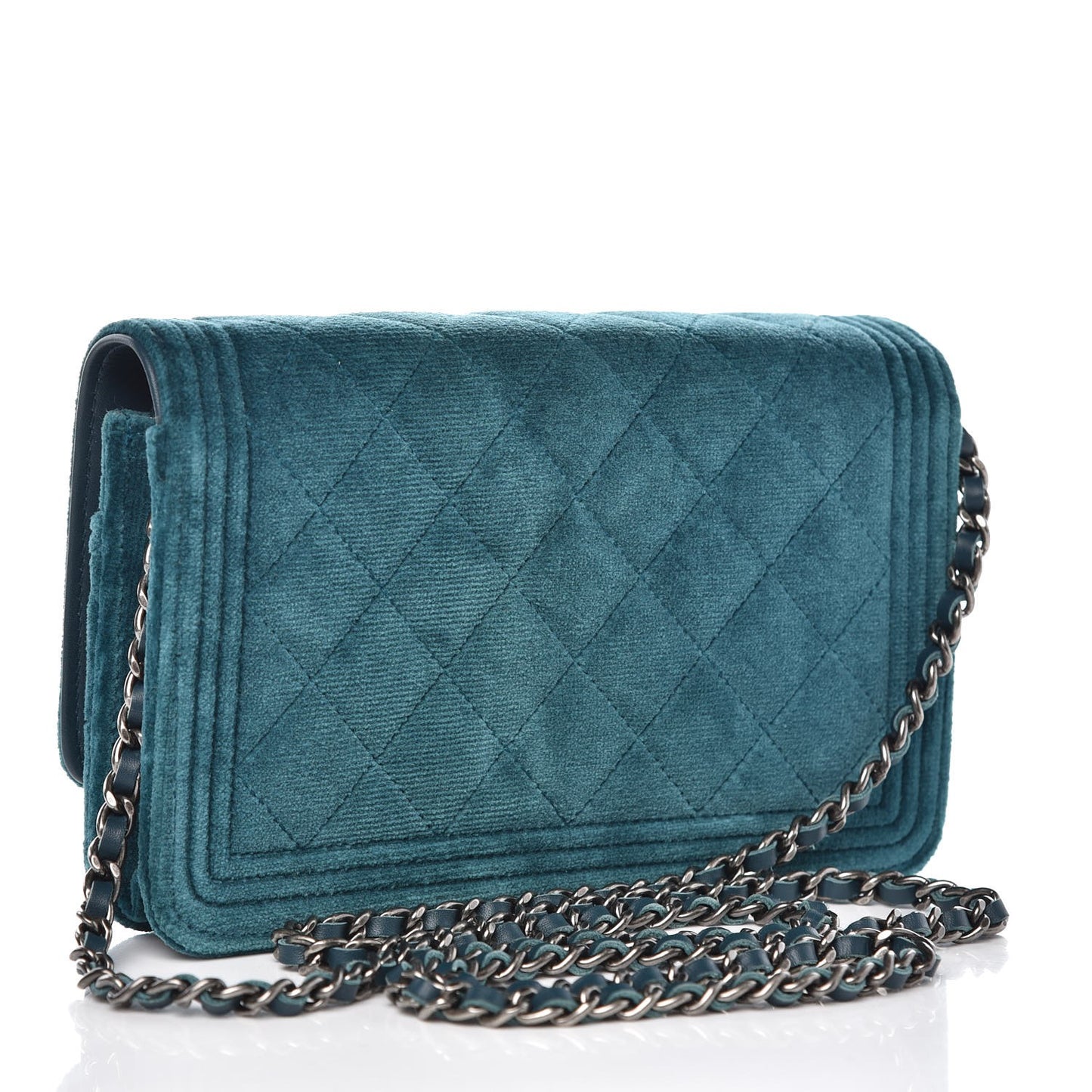 Velvet Quilted Boy Wallet On Chain WOC Teal